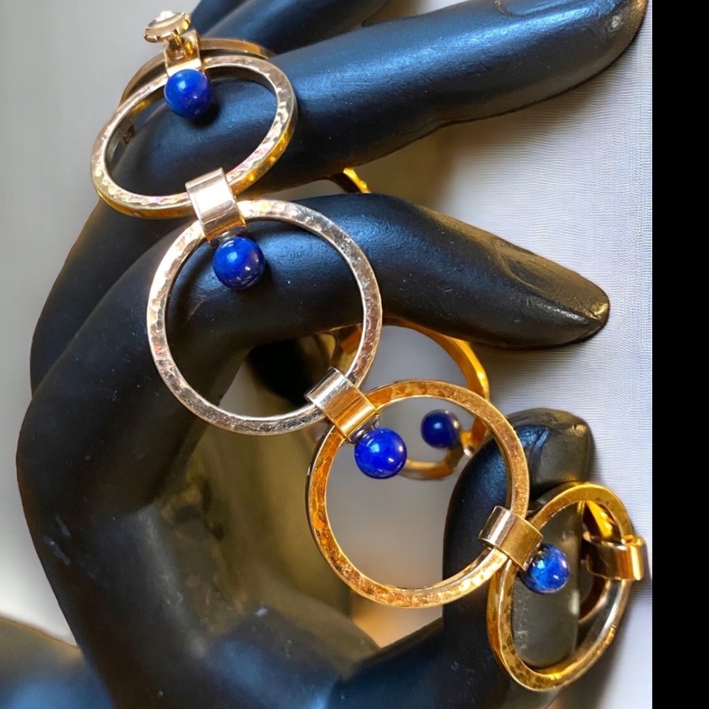 RARE Vintage Designer Hans Hansen 14k Rose Gold Bracelet Lapis Circle Bracelet!!